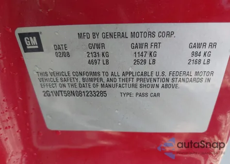 2008 Chevrolet Impala Lt из США, поврежденный, VIN 2G1WT58N081233285